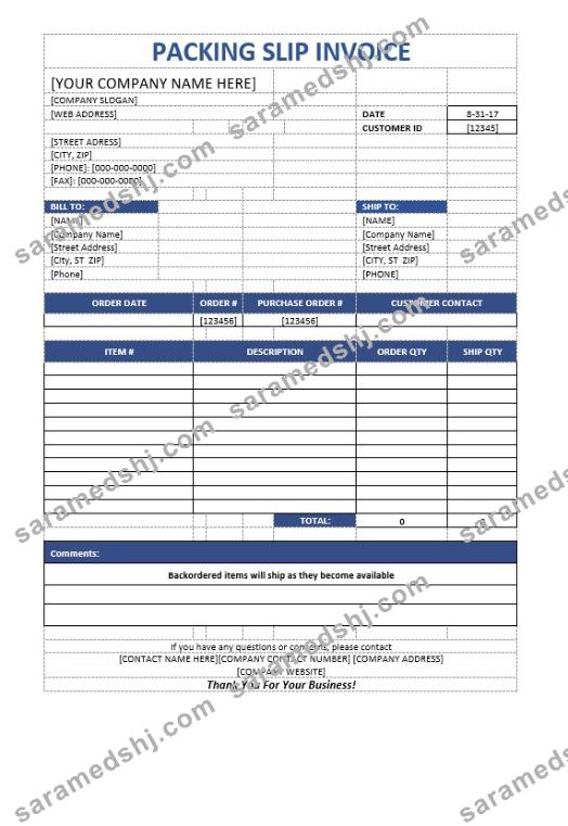 Packaging Slip Invoice Template
